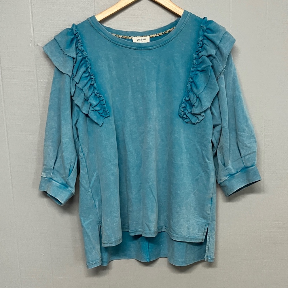Umgee Blue Ruffle-Sleeve Women's Top